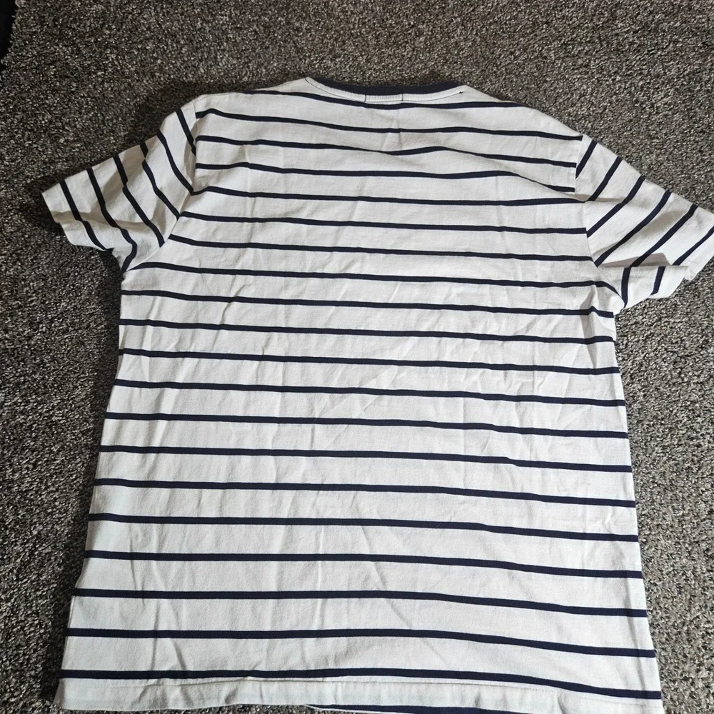 Polo Ralph Lauren Mens Custom Slim Fit Striped T-Shirt Navy White Red Pony LG
